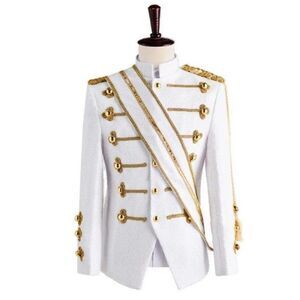 Costume Classical Slim Jacket Men's Large White Gold Sequins Coat Stage Fancy